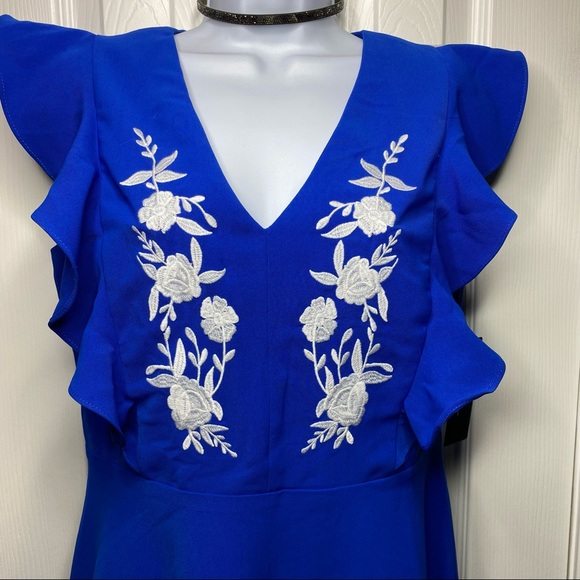 Lulus New Adventure Royal Blue Embroidered Skater Dress - Picture 2 of 10